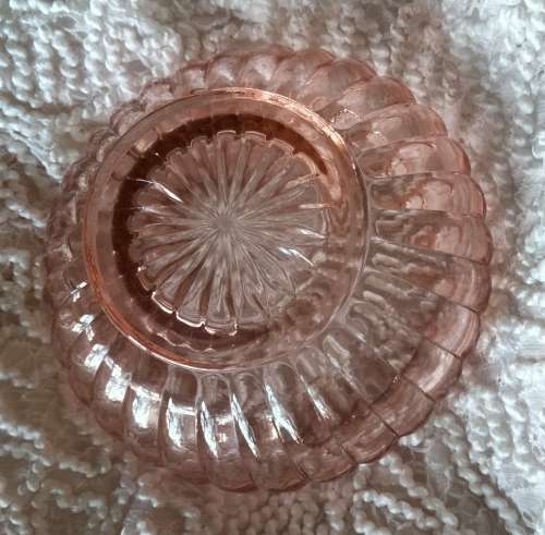 Glass Rose Bowl Pink segments top Scalloped