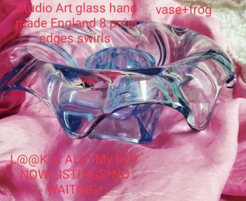 2 items VASE+FROG Art glass 8 point edges Swirl hand made in  England