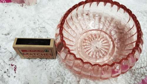 Glass Rose Bowl Pink segments top Scalloped