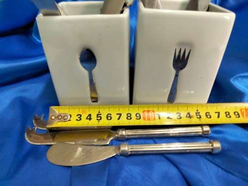 Cutlery holders ceramic + 3 mix 2 Cheese knife+1 butter knife EPNS