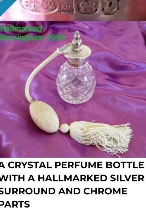 ROYAL BRIERLEY CUT CRYSTAL SIGNED- PERFUME ATOMISER  HALL MARKED SILVER TOP 1990 Birmingham dent