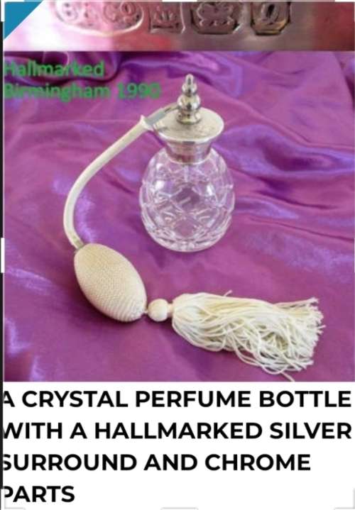 ROYAL BRIERLEY CUT CRYSTAL SIGNED- PERFUME ATOMISER  HALL MARKED SILVER TOP 1990 Birmingham dent