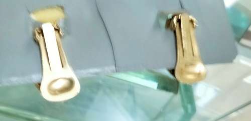 EARRING -  dangle Italian Clip on Costume Jewelry Gold tone with small green cabochon