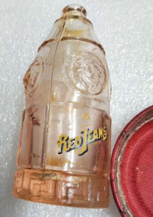 VERSACE RED JEANS coke miniature Art Glass empty perfume bottle+TIN