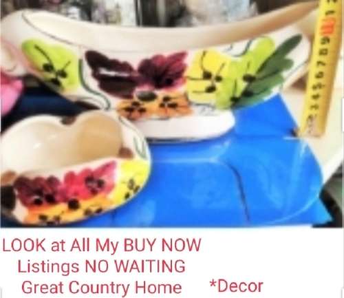 2 ITEMS-ITALY  LARGE*GONDOLA SHAPE VASE -2 HANDLES `1350` AUTUNNO-HAND PAINTED+*MATCHING ASHTRAY
