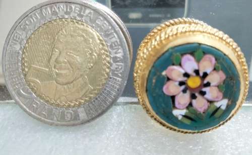 BROOCH 2 - 1 Micro Mosaic Mother Pearl Gilt 1PINK flower gold ITALY
