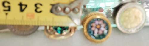 BROOCH 2 - 1 Micro Mosaic Mother Pearl Gilt 1PINK flower gold ITALY