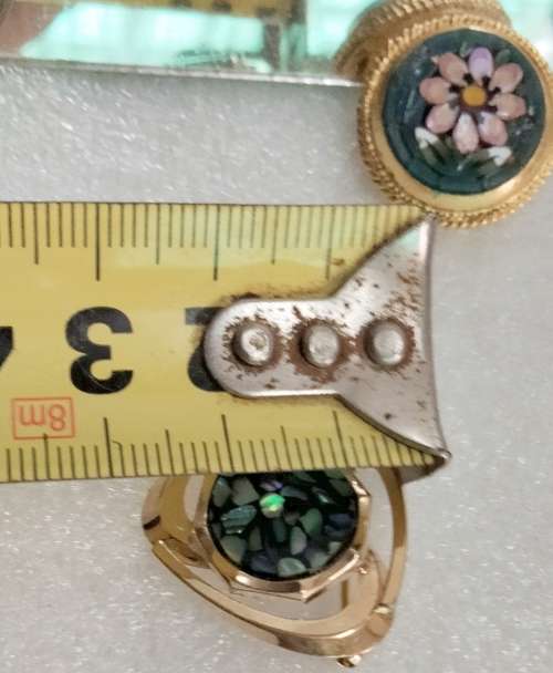 BROOCH 2 - 1 Micro Mosaic Mother Pearl Gilt 1PINK flower gold ITALY
