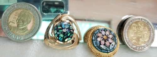 BROOCH 2 - 1 Micro Mosaic Mother Pearl Gilt 1PINK flower gold ITALY