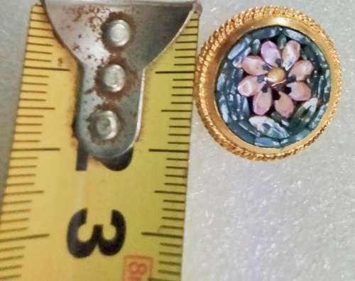 BROOCH 2 - 1 Micro Mosaic Mother Pearl Gilt 1PINK flower gold ITALY