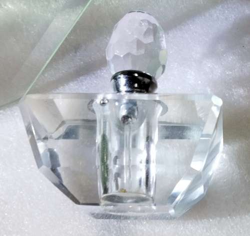 Perfume Bottle -Cut Glass Crystal + stopper+Dauber + Amber+ black Cut glass beads Earrings