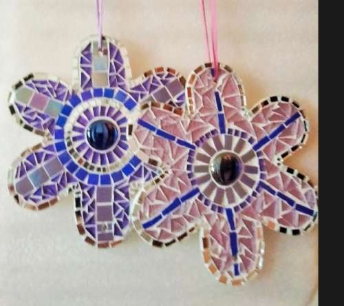 Mirror Mosaic 2 Flowers Hanging  Look at My BUY NOW Listings*No WAITING
