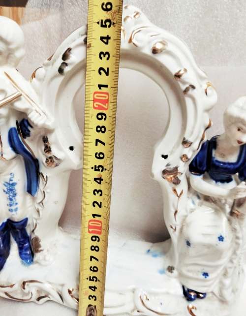 Porcelain Figurine Victorian Couple Musicians Blue + White Large piece