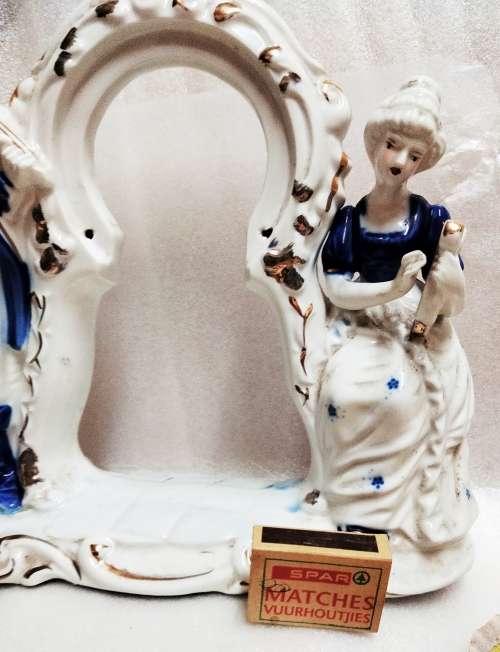 Porcelain Figurine Victorian Couple Musicians Blue + White Large piece