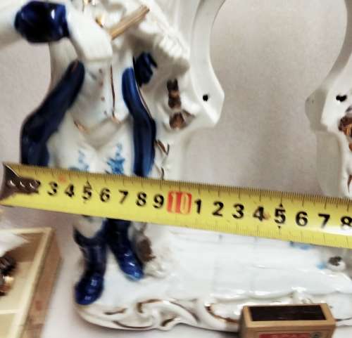 Porcelain Figurine Victorian Couple Musicians Blue + White Large piece