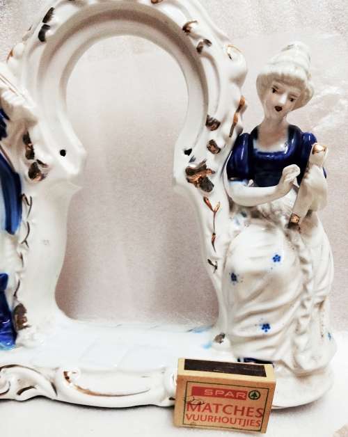 Porcelain Figurine Victorian Couple Musicians Blue + White Large piece