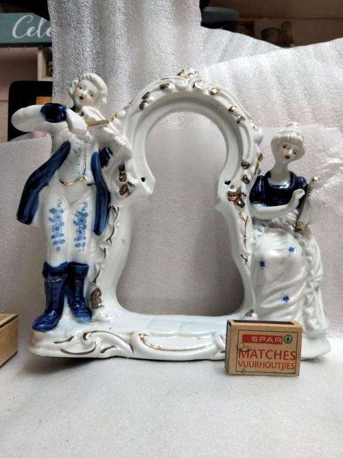 Porcelain Figurine Victorian Couple Musicians Blue + White Large piece