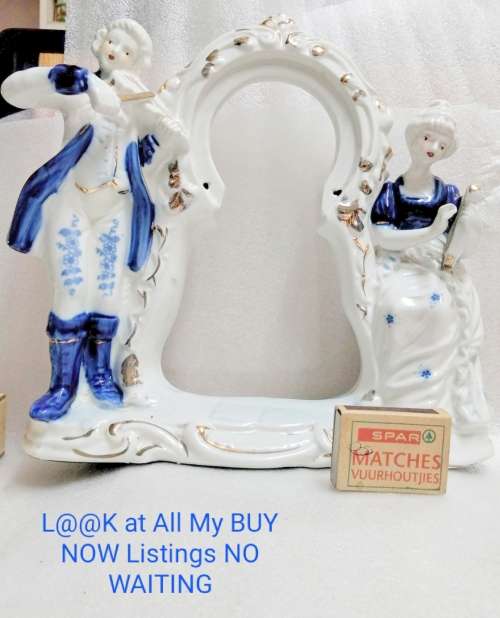 Porcelain Figurine Victorian Couple Musicians Blue + White Large piece