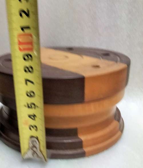 1 Candle holder Turned Layer`s of Yellow +Black wood SOLID LOOK At My BUY NOW Listings NO