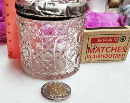 circa1930 Birmingham hallmarked SILVER lidHobnail Glass jar