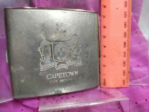 CAPETOWN  CapeProvince-Spes Bona  Embossed- silver TONE METAL- CIGARETTE CASE SILVER PLATE