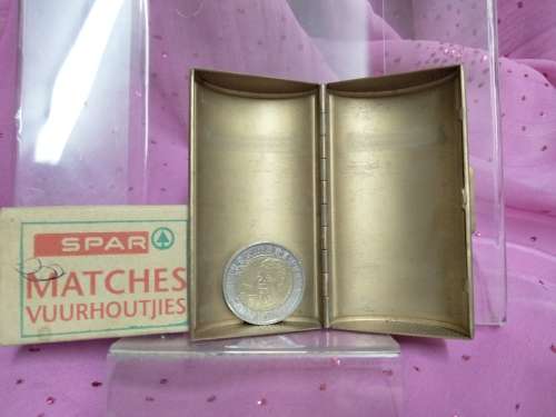 Cigarette box - *BARREL shape hinged lid Fleur de lys embossed  ORNATE  *GOLD TONE METAL