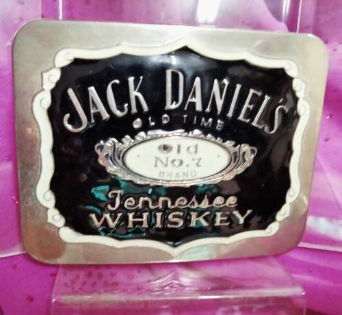 Belt BUCKLE+ Tin empty JACK DANIELS OLD TIME No.7 TENNESSEE WHISKEY 2COLOUR ENAMEL SILVER TONE METAL