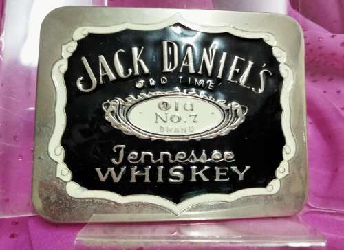 Belt BUCKLE+ Tin empty JACK DANIELS OLD TIME No.7 TENNESSEE WHISKEY 2COLOUR ENAMEL SILVER TONE METAL