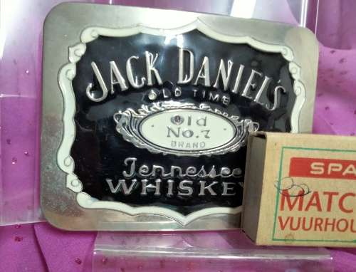 Belt BUCKLE+ Tin empty JACK DANIELS OLD TIME No.7 TENNESSEE WHISKEY 2COLOUR ENAMEL SILVER TONE METAL