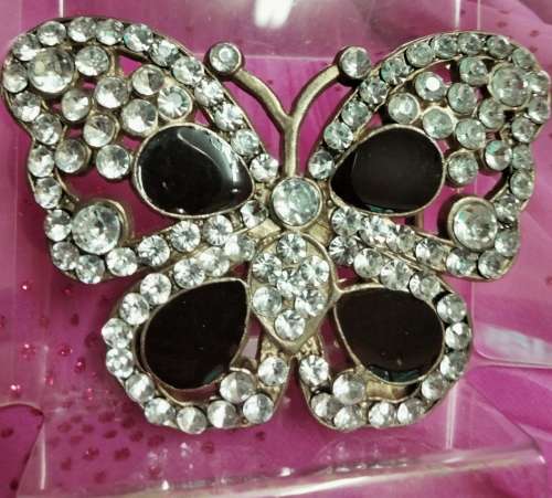 Bangle + Belt black crystal silver tone metal