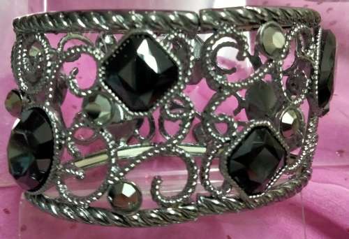Bangle + Belt black crystal silver tone metal