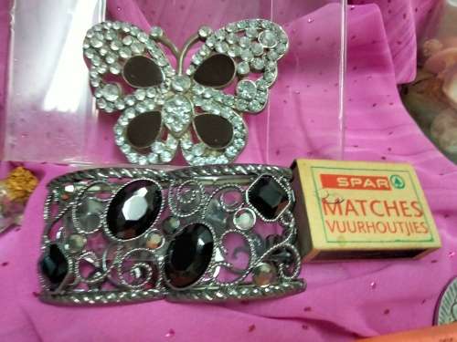 Bangle + Belt black crystal silver tone metal