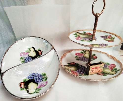 2 TIER CAKE stand GILT Trim+1 SNACK dish 2 DIV Look At All My BUY NOW Listings NO WAITING