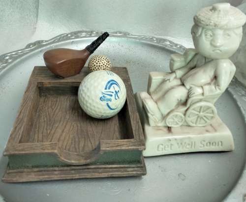 Ornaments Golfing tray Multipurpose notes Trinkets ashtray+Get well figurine