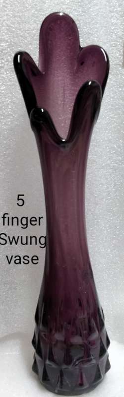 Vase Amethyst  5 finger SWUNG Art Glass* hand blown bubbles diamond trim