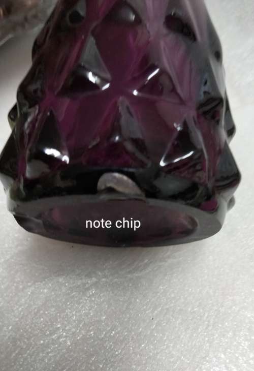 Vase Amethyst  5 finger SWUNG Art Glass* hand blown bubbles diamond trim