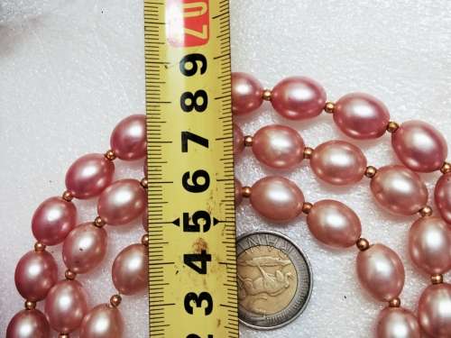 Necklace PINK Bib 3 strand Pearls degrees of Pink graduating sizes