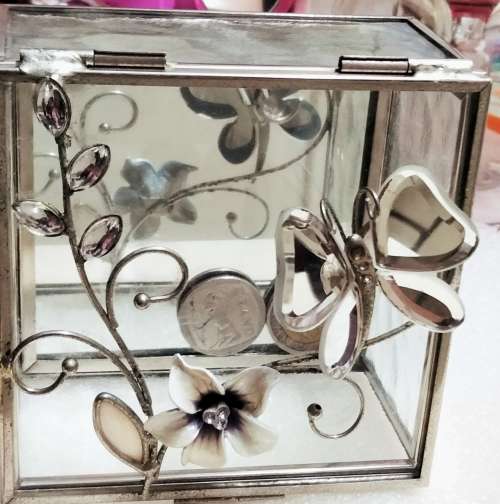 Sophia Collections ? glass trinket box -flowers crystals mirror