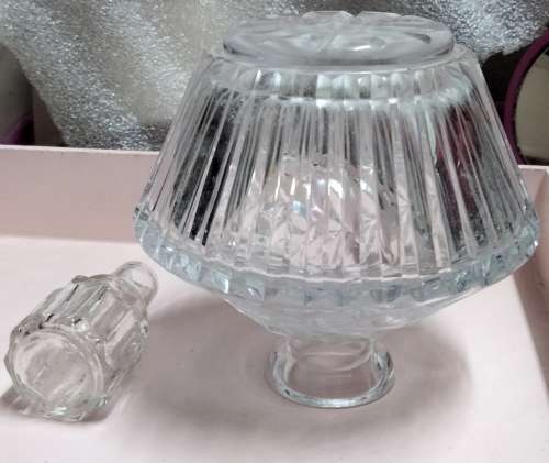 Perfume Bottle -Art Deco Cut Glass Crystal top Rose cut+rib trinket bowl VANITY dressing Table decor