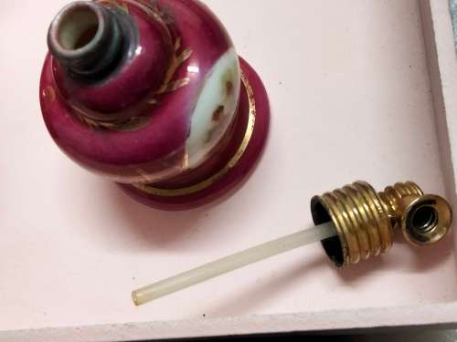Perfume Bottle - ceramic LIMOGE  gilt top + dauber no pump Romantic Couple France