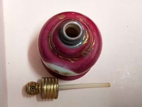 Perfume Bottle - ceramic LIMOGE  gilt top + dauber no pump Romantic Couple France