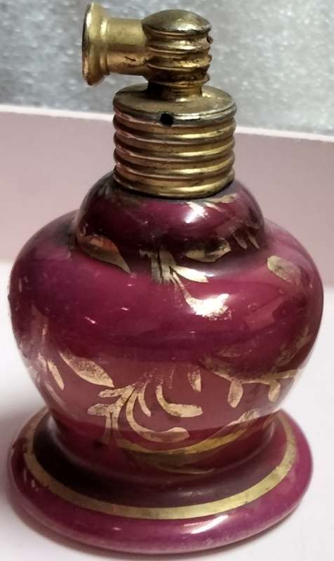 Perfume Bottle - ceramic LIMOGE  gilt top + dauber no pump Romantic Couple France