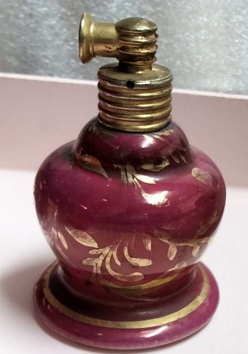 Perfume Bottle - ceramic LIMOGE  gilt top + dauber no pump Romantic Couple France