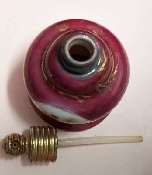 Perfume Bottle - ceramic LIMOGE  gilt top + dauber no pump Romantic Couple France