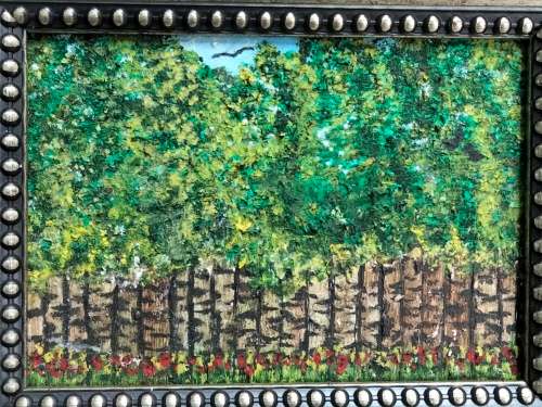 FRAMED Small Painting oil on board Forrest of lovely  TREES scene