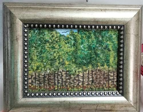 FRAMED Small Painting oil on board Forrest of lovely  TREES scene