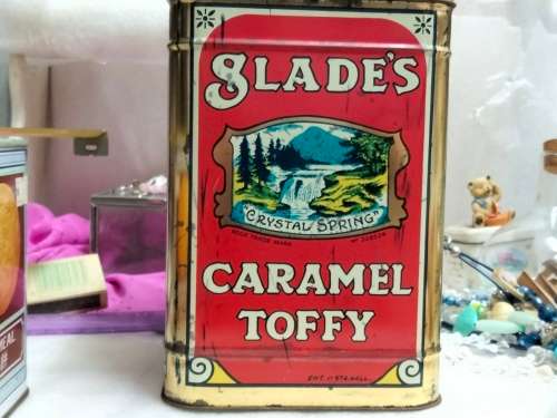 Vintage TIN SLADE Caramel Toffy tin LOOK At All My BUY NOW LISTINGS NO WAITING