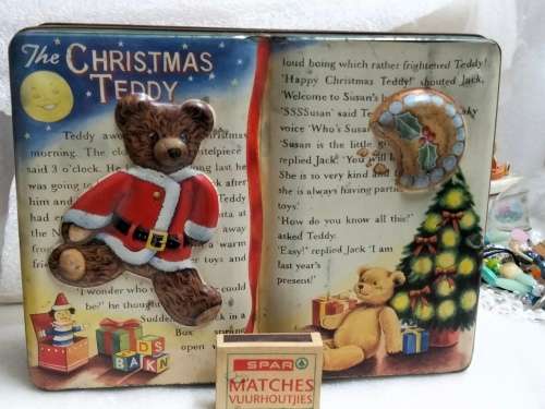 7 Christmas ornaments+The Silver Crane company 1995 Christmas Teddy  holiday book tin