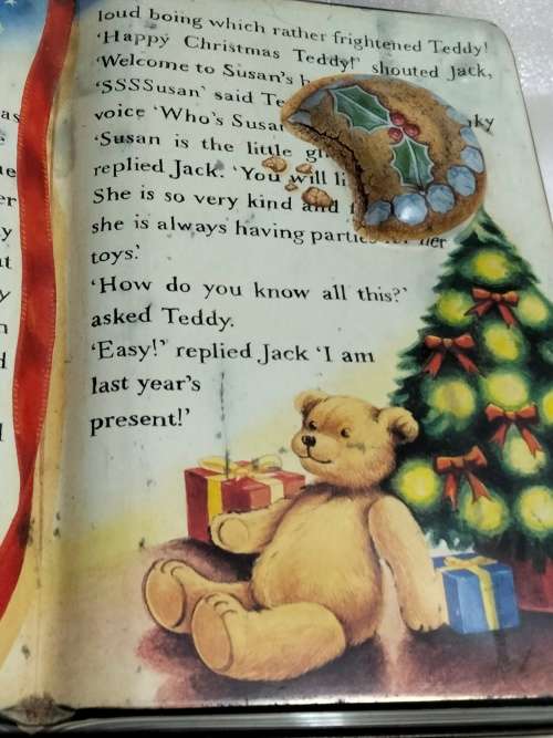 7 Christmas ornaments+The Silver Crane company 1995 Christmas Teddy  holiday book tin