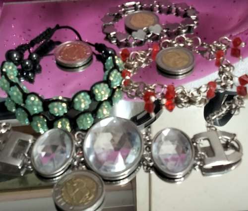 4 bracelets Artisinal 3 mix cord  beads  base metal charms Crylic crystals spacer all one bid